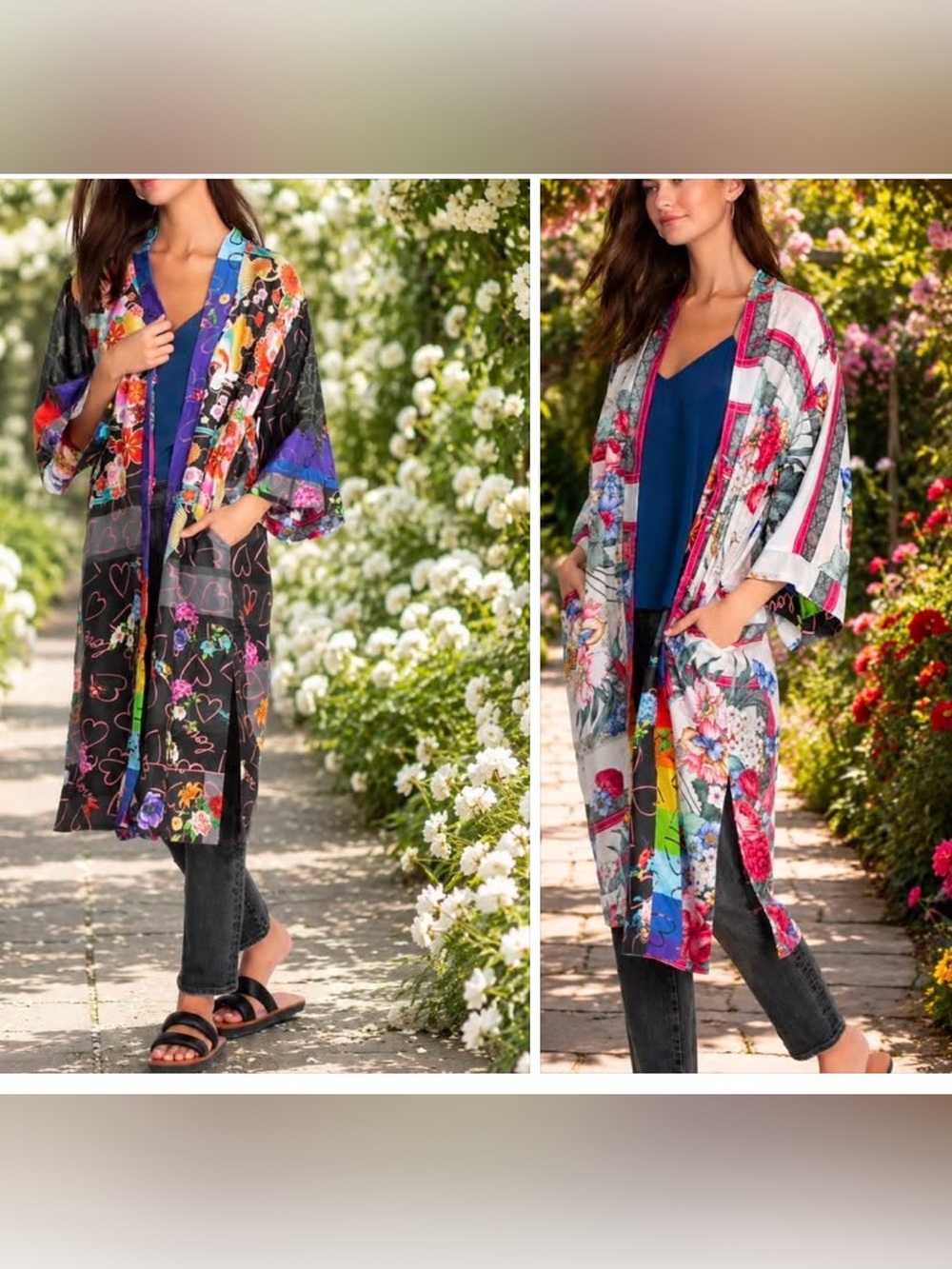 Johnny Was Silk 100% Fuji Brasil multi reversible kimono M lightweight
